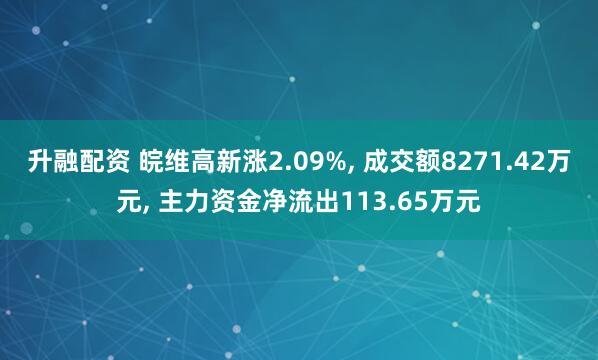 升融配资 皖维高新涨2.09%, 成交额8271.42万元, 主力资金净流出113.65万元